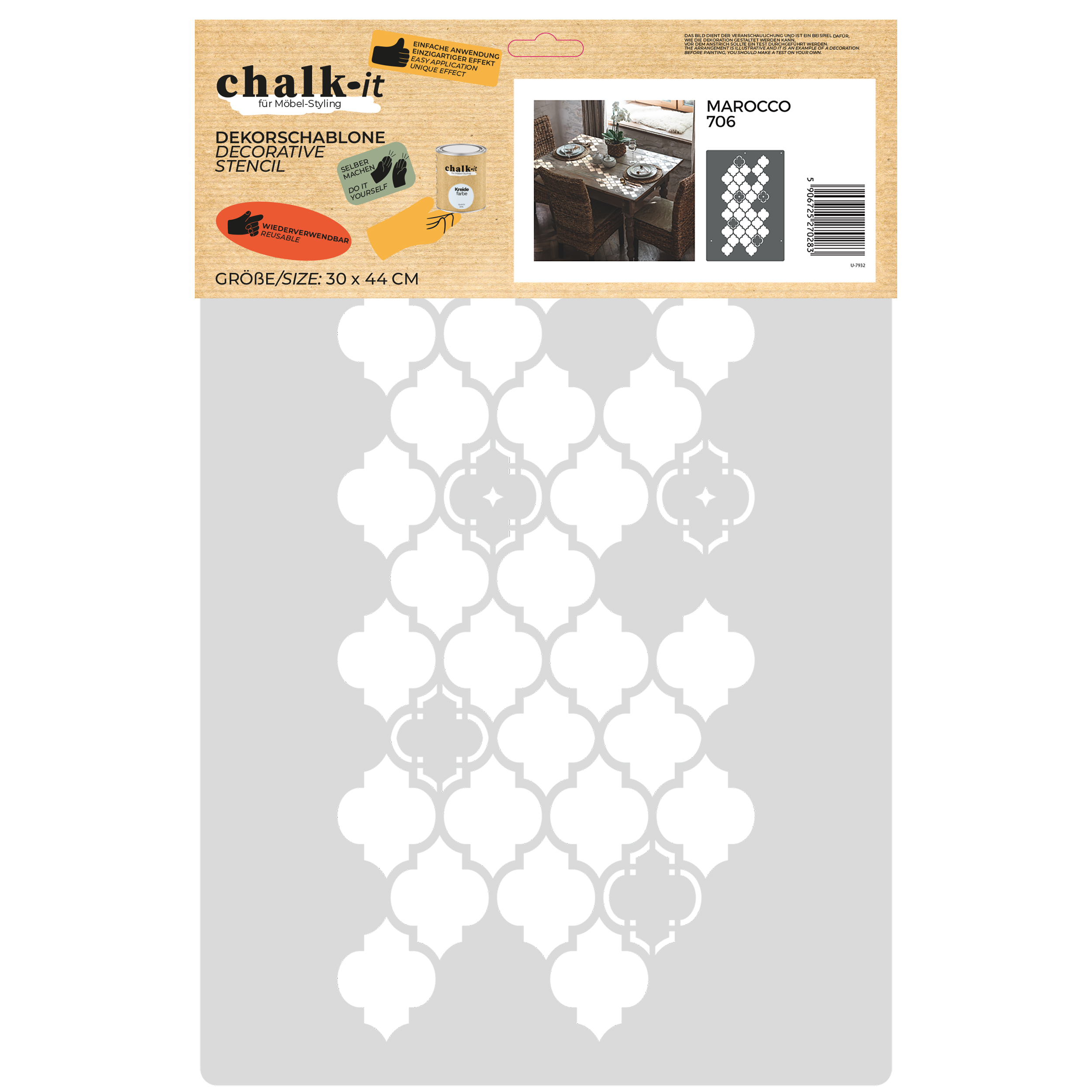 Elastyczny szablon wielokrotnego użytku do stylizacji i dekoracji mebli Chalk-it 706 MAROCCO