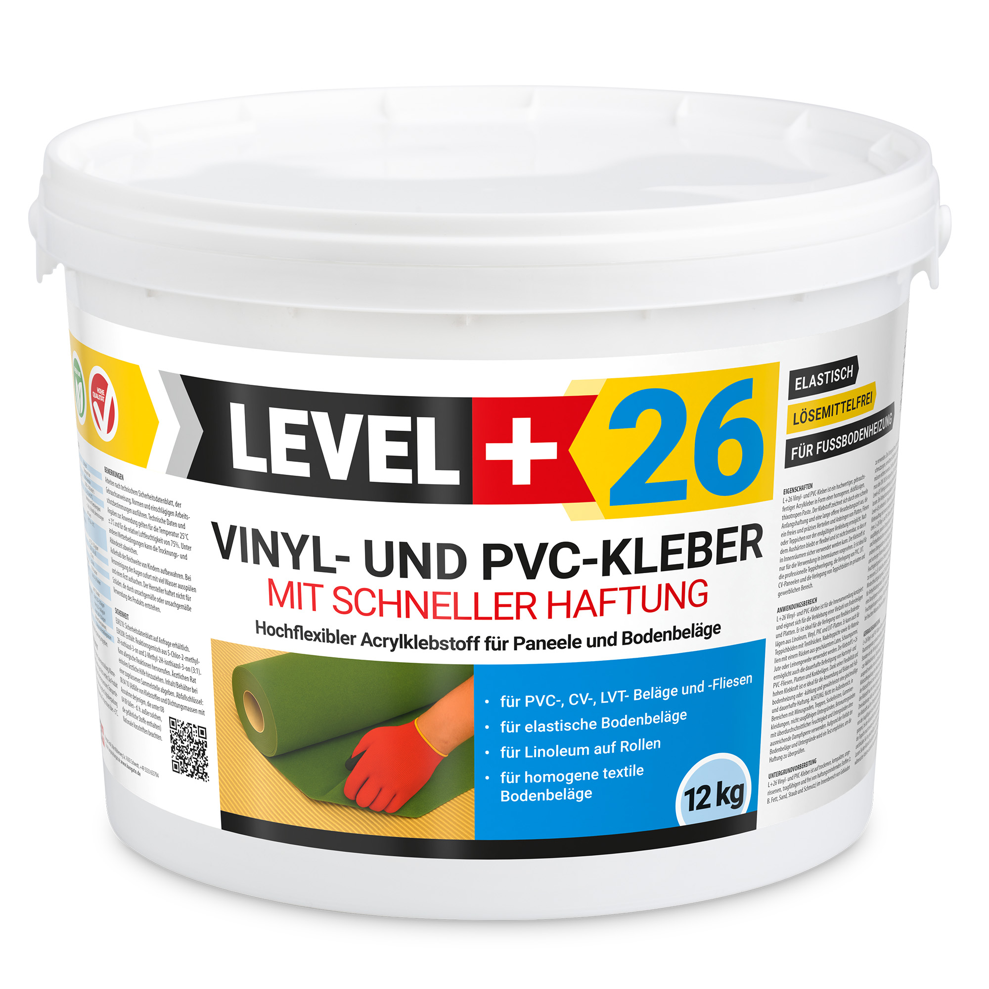LEVEL+ Klej winylowy PVC LVT CV Panele Dywan Klej elastyczny Szybkie wiązanie VINYLKLEBER L+26 12kg