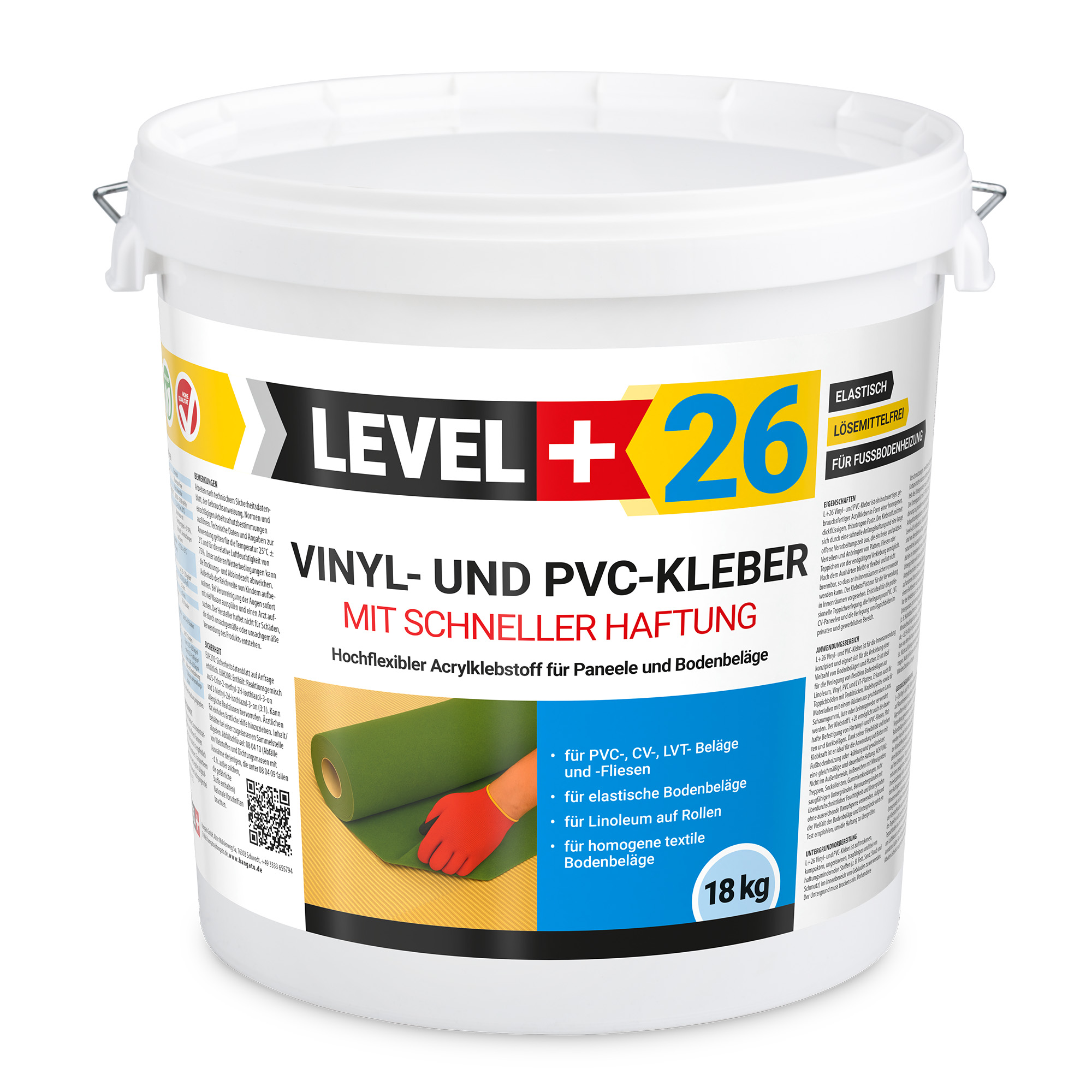 LEVEL+ Klej winylowy PVC LVT CV Panele Dywan Klej elastyczny Szybkie wiązanie VINYLKLEBER L+26 18kg