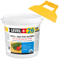 LEVEL+ Klej winylowy PVC LVT CV Panele Dywan Klej elastyczny Szybkie wiązanie VINYLKLEBER L+26 18kg + Paca trójkąt