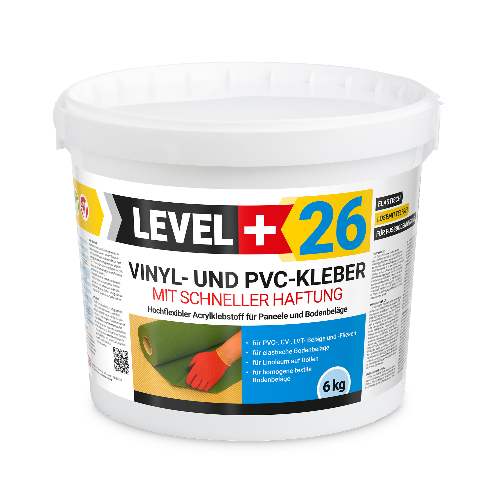 LEVEL+ Klej winylowy PVC LVT CV Panele Dywan Klej elastyczny Szybkie wiązanie VINYLKLEBER L+26 6kg