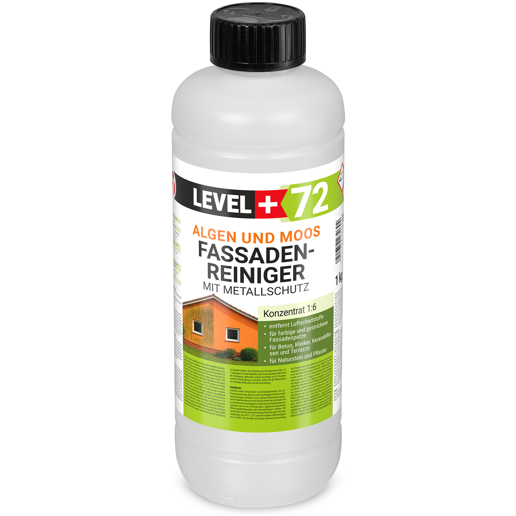 LEVEL+ Środek do czyszczenia elewacji, dachów i bruku z glonów, mchu i pleśni natychmiast z ochroną metalu L+72 - 1KG