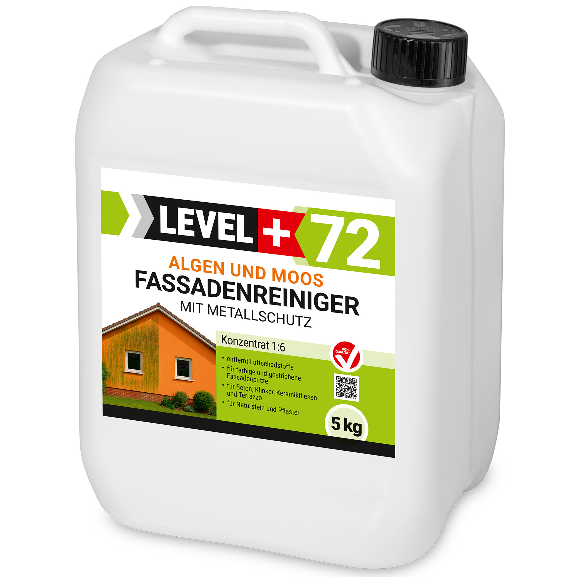 LEVEL+ Środek do czyszczenia elewacji, dachów i bruku z glonów, mchu i pleśni natychmiast z ochroną metalu L+72 - 5KG