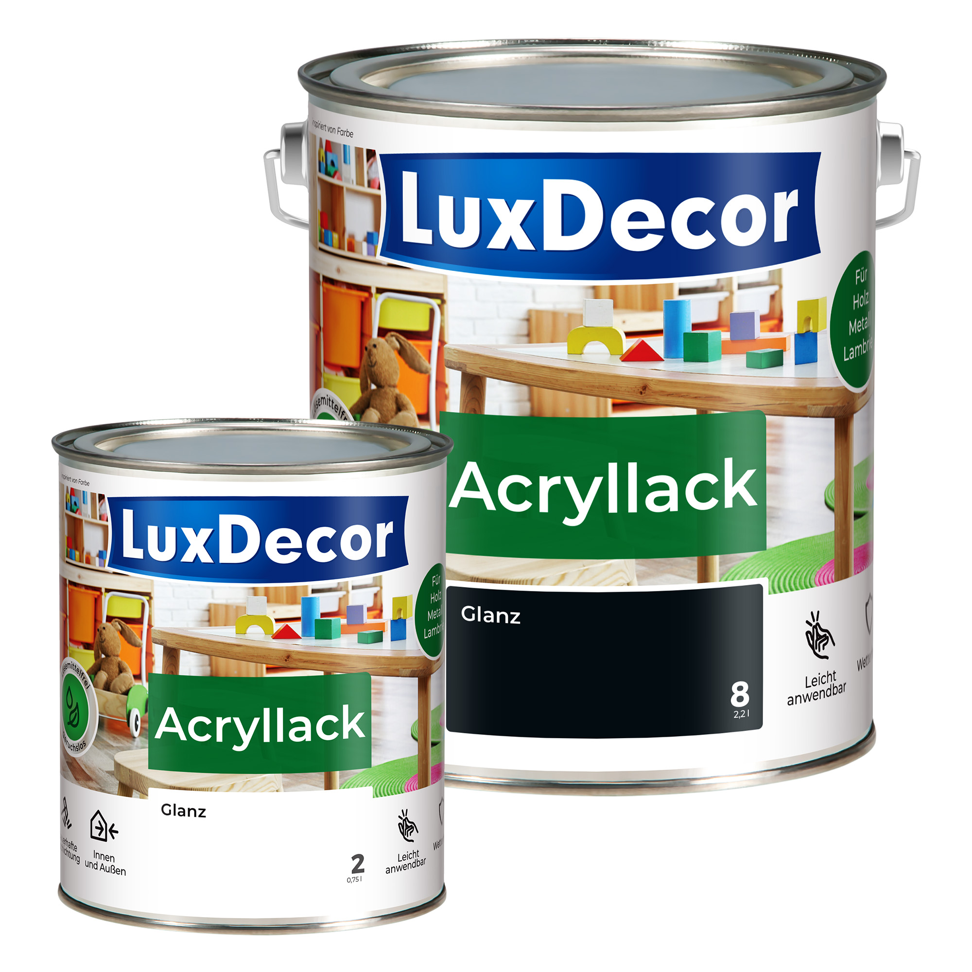 Emalia akrylowa 2,2L LuxDecor Lakier do metalu i drewna Połysk (08) Schwarzer Diamant/Czarny diament - obrazek 2