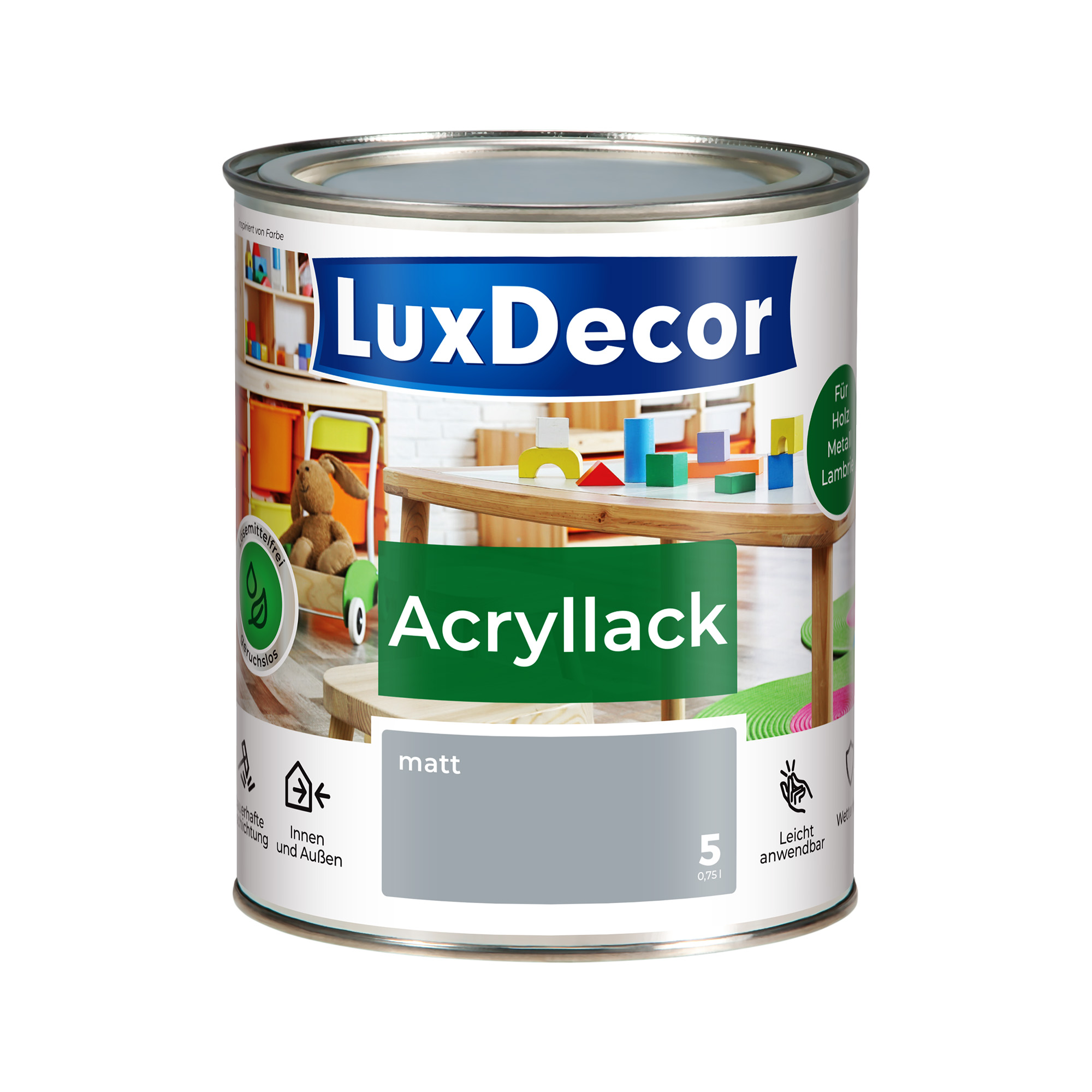 Emalia akrylowa 0,75L LuxDecor Lakier do metalu i drewna Mat (05) Novemberhimmel/Listopadowe niebo