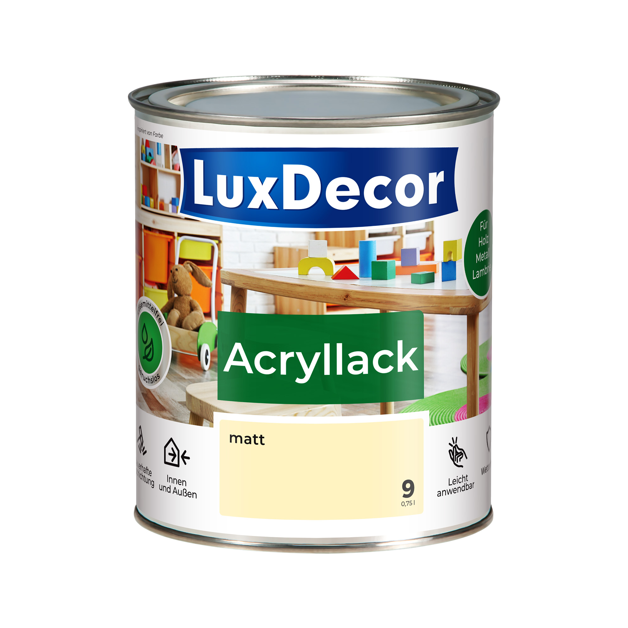 Emalia akrylowa 0,75L LuxDecor Lakier do metalu i drewna Mat (09) Elfenbein/Kość słoniowa