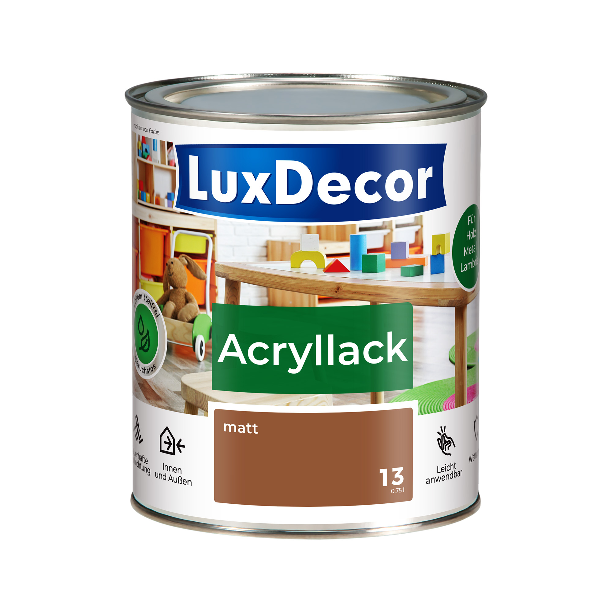 Emalia akrylowa 0,75L LuxDecor Lakier do metalu i drewna Mat (13) Hawaiianische Zigarre/Hawajskie cygaro