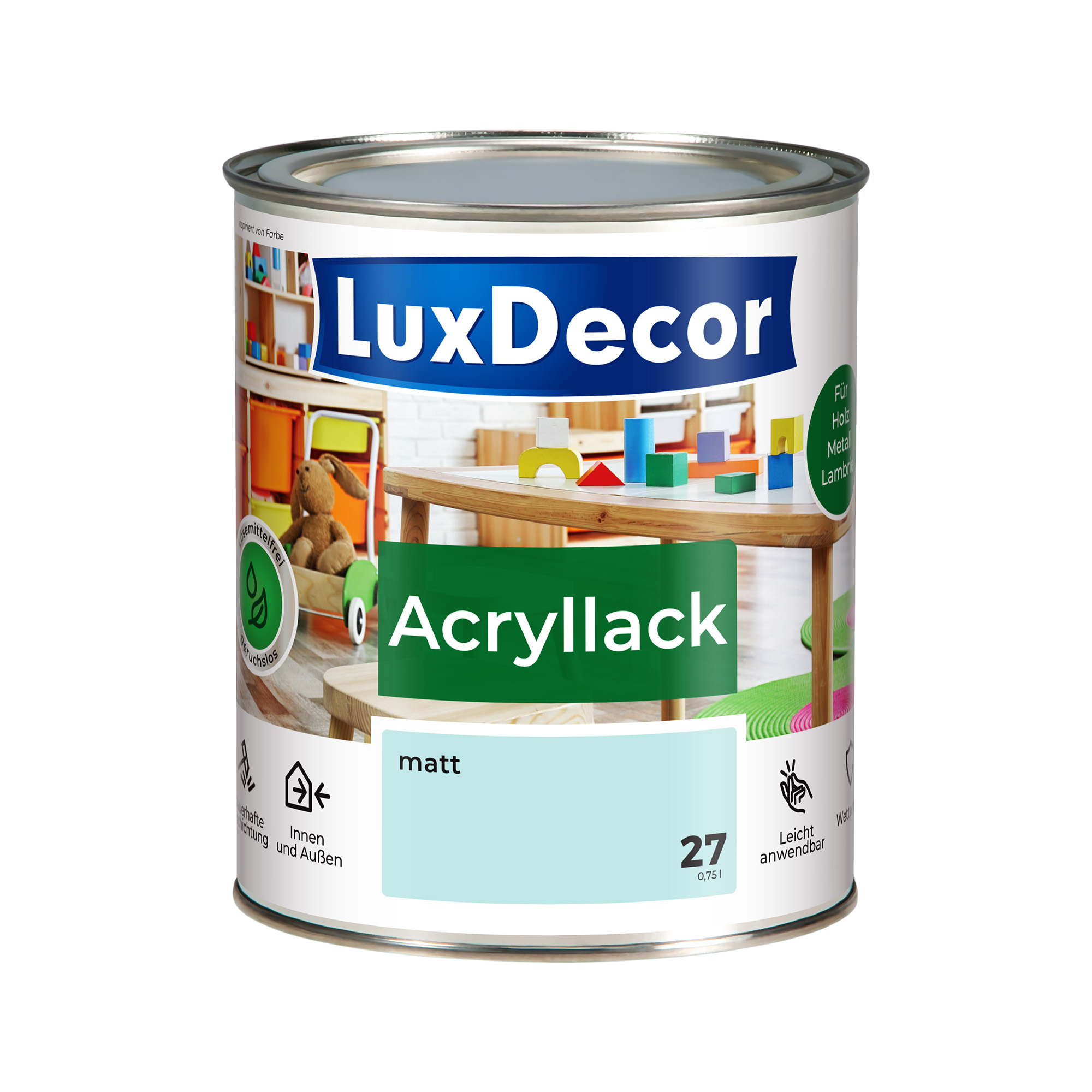 Emalia akrylowa 0,75L LuxDecor Lakier do metalu i drewna Mat (27) Pistazieneis/Lody pistacjowe
