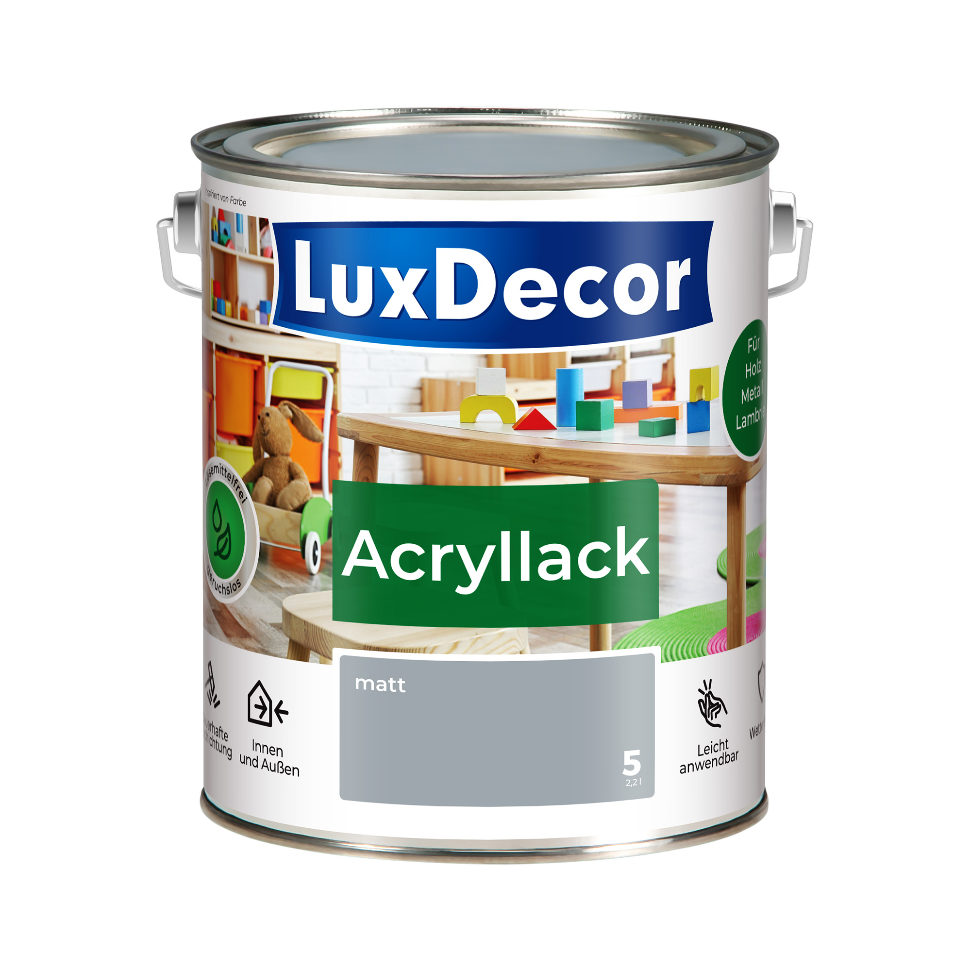 Emalia akrylowa 2,2L LuxDecor Lakier do metalu i drewna Mat (05) Novemberhimmel/Listopadowe niebo