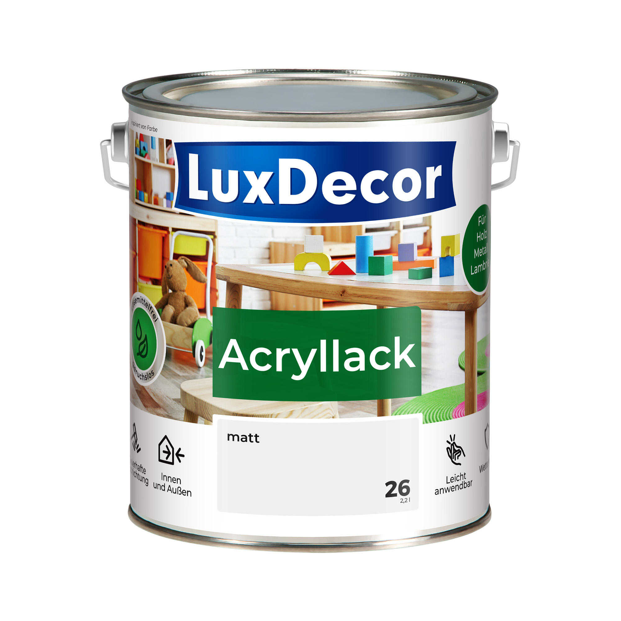 Emalia akrylowa 2,2L LuxDecor Lakier do metalu i drewna Mat (26) Mandel-Mousse/Mus migdałowy