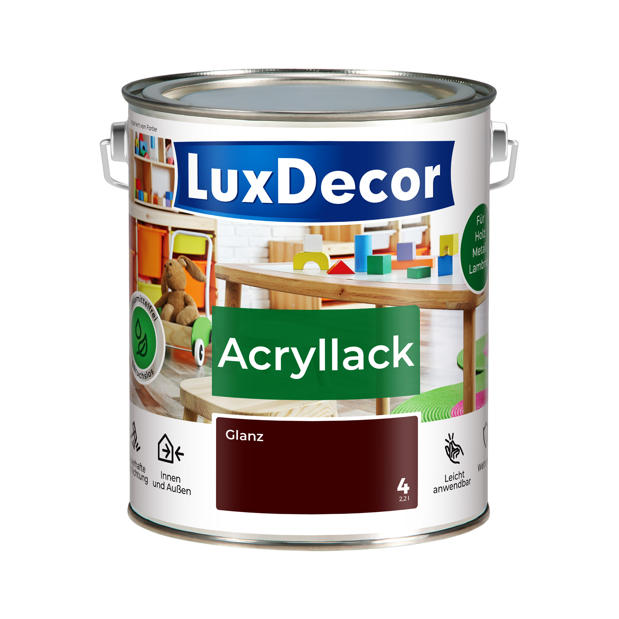 Emalia akrylowa 2,2L LuxDecor Lakier do metalu i drewna Połysk (04) Heiße Schokolade/Gorąca czekolada