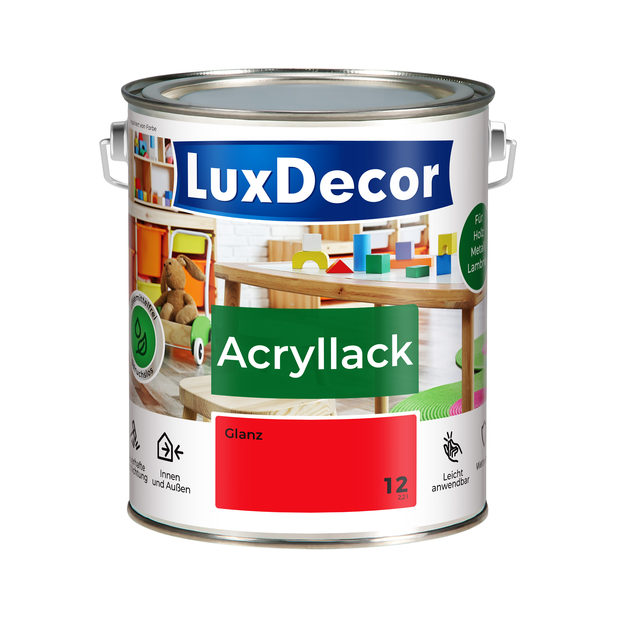 Emalia akrylowa 2,2L LuxDecor Lakier do metalu i drewna Połysk (12) Rote Perlen/Czerwone perły