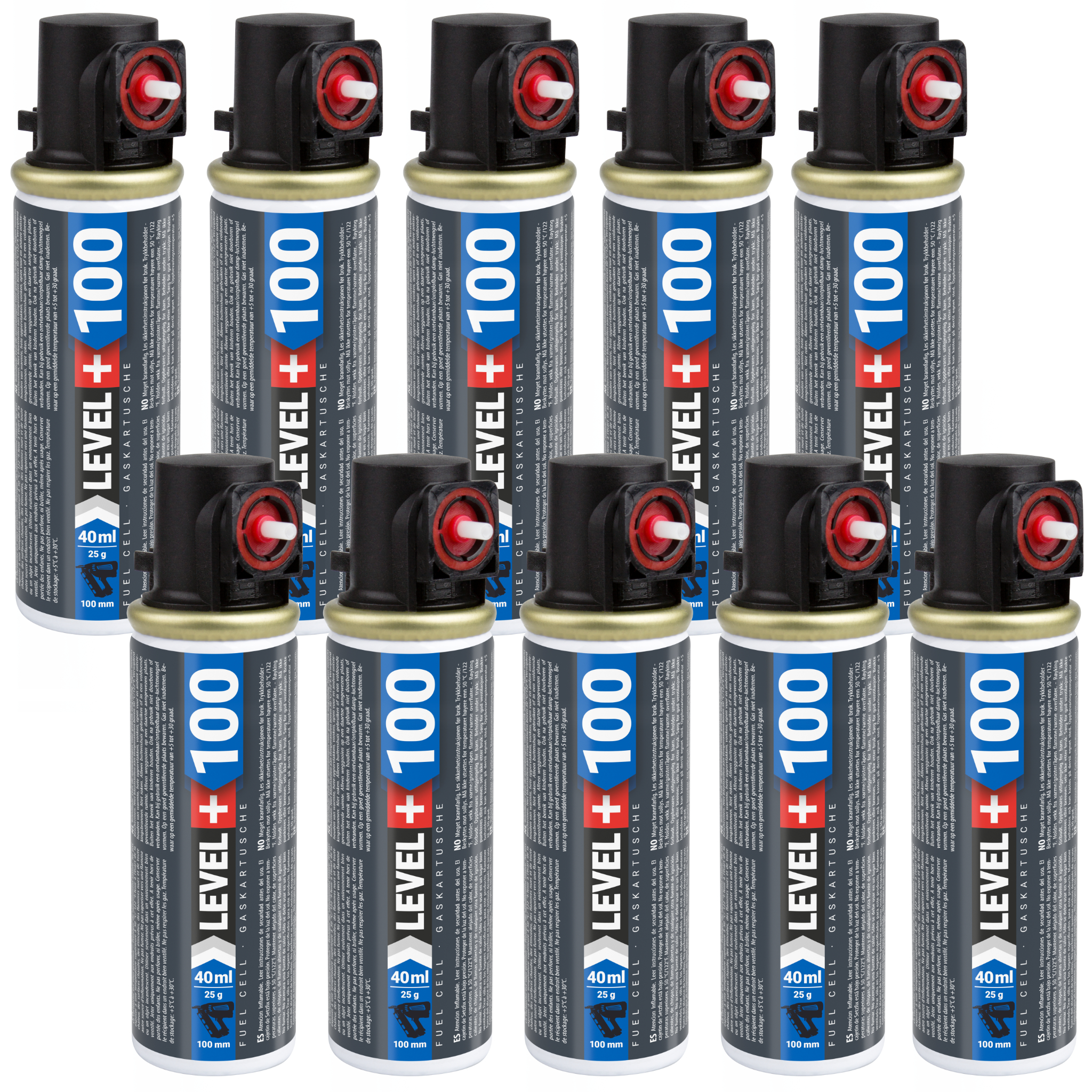 Gaz do-gwoździarek-gazowych-Level-Plus-100-10 Gaz do Sztyfciarek i Gwoździarek Gazowych LEVEL+ 10 szt. Nabój do Gwoździarek 100mm 40ml 25g Nabój Gazowy L+100