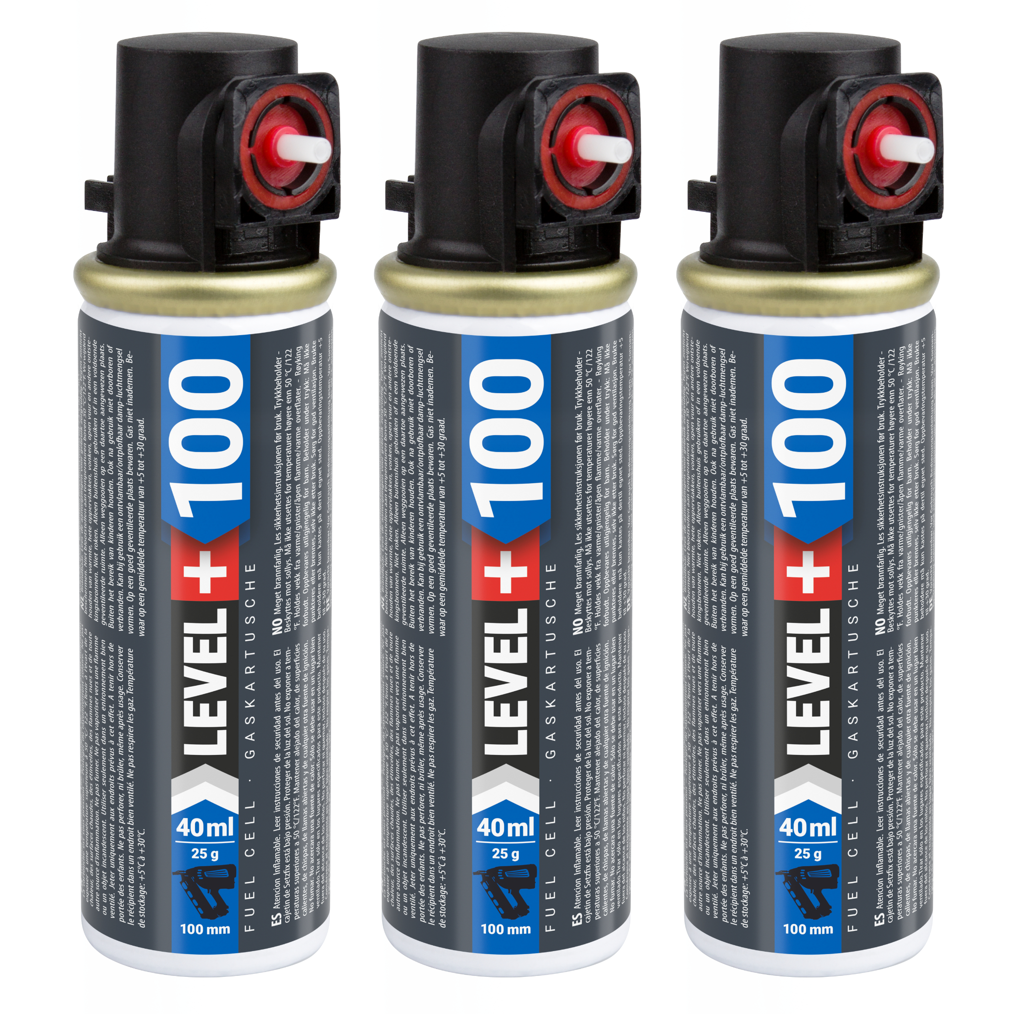 Gaz do-gwoździarek-gazowych-Level-Plus-100-3 Gaz do Sztyfciarek i Gwoździarek Gazowych LEVEL+ 3 szt. Nabój do Gwoździarek 100mm 40ml 25g Nabój Gazowy L+100
