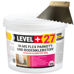 Klej silanowy 16kg do parkietu, podłóg drewnianych, klej podłogowy 1K-MS Flex + paca metalowa B11 LEVEL+27